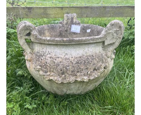 Round stone planter with handles 
