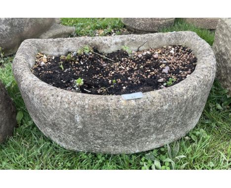 Demi-lune stone trough - Approx size: W: 63cm D: 41cm H: 22cm 