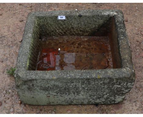 Old square stone trough - Approx size: W: 54cm D: 51cm H: 22cm 