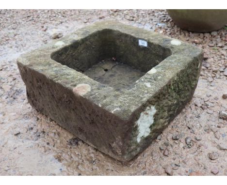 Antique stone square trough - Approx size: W: 50cm D: 48cm H: 22cm 