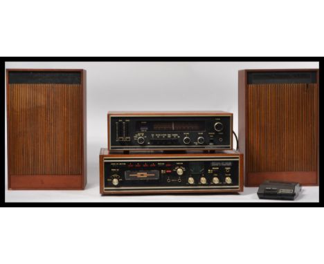 A vintage mid century Skandia 8 track player hi fi system in teak wood facia case complete with the speakers. Track player me