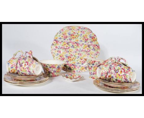 A fabulous James Kent Du Barry pattery chintz pattern part tea service comprising cups, saucers, plates etc being stamped to 