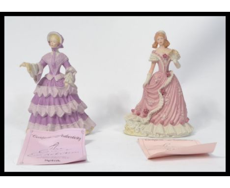 Two Wedgwood Spink commissioned ceramic figurines of ladies The Coronation Ball 5860 / 10,000 and The Great Expedition 343 / 