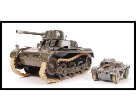 An original vintage Gama tinplate toy large tank together with a smaller British made tinplate tank.