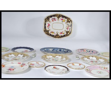 A collection of English cabinet plates dating from the early 19th century to include a Cnton China plate , Hammersley , Royal