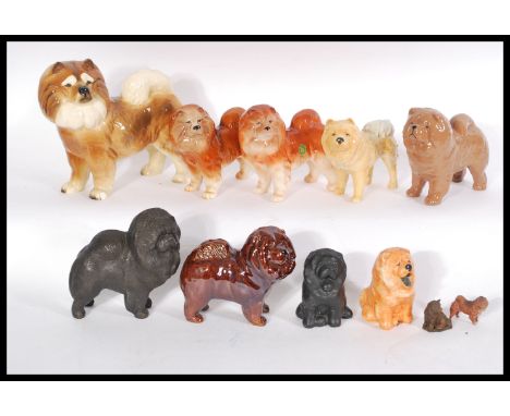 A collection of vintage 20th Century ceramic figurines all modelled as Chow dogs to include examples by Melbaware, Copper Cra