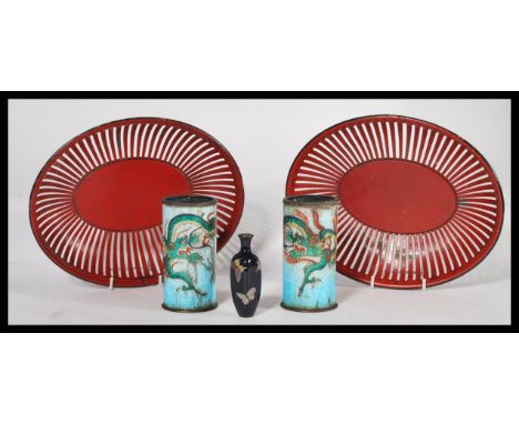 A collection of Chinese items to include a 19th century cobalt enamel perfume bottle decorated with butterflies , a pair of c