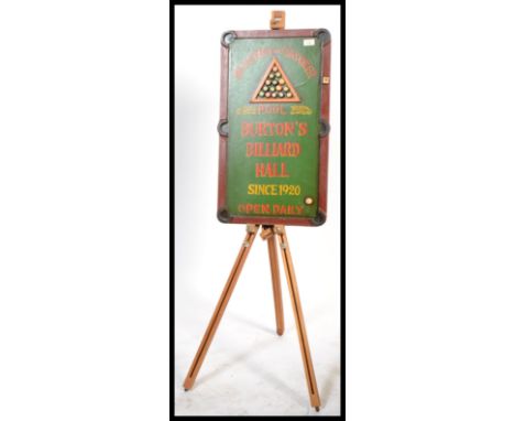 A vintage style advertising point of sale Billiards sign in the form of a billiards table with balls with a wooden metamorphi