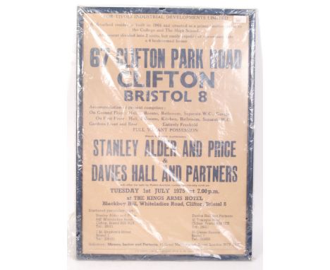 A vintage 20th century Auction advertising billboard for a house sale in Clifton with bold lettering . The house being 67 Cli