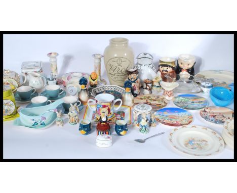 A good collection of vintage ceramics to include Poole , Wood and Sons Art Nouveau teapot , bone marrow jar , Goebels , Pyrex