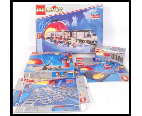 A collection of original vintage Lego Systems series Metroliner empty boxes set no. 4558 , no. 4539 , no. 4548 , no. 4531 , n