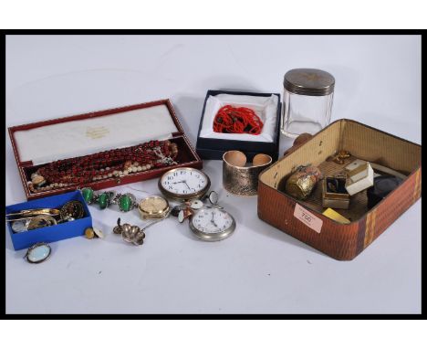 A good collection of vintage costume jewellery together with other items to include cuff links, shirt studs, brooches, silver