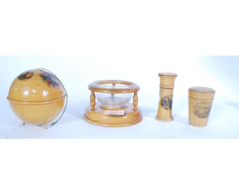 A collection of 19th century&nbsp;Mauchline Ware to include a Hunstaton Pier lidded pot , Waltham Abbey lidded pot , globular