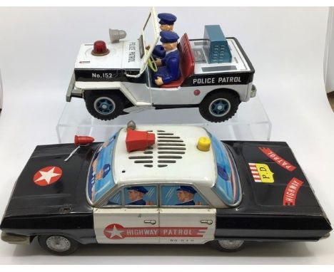 Tinplate: A collection of assorted tinplate Police Cars: Daiya , Japan, Police Patrol No.152, battery operated, Working apart