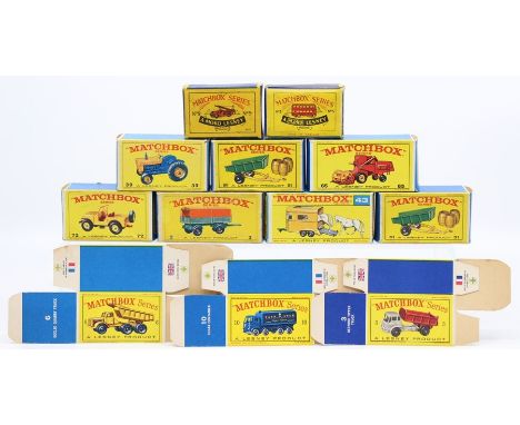 Matchbox: A collection of twelve Matchbox empty boxes to include: No. 5, No. 9, No. 3 Tipper Truck, No. 10 Sugar Container; N