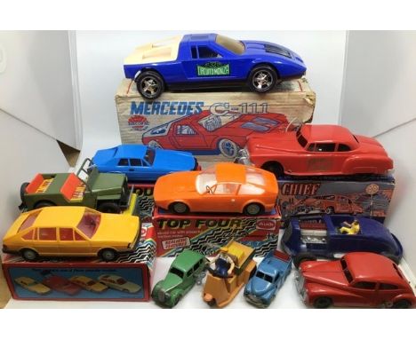 Clockwork: A collection of assorted vehicles including; Marx Fire Chief Car, boxed, ETC, Germany, XJS, Alfa Romeo Zagato, Aud