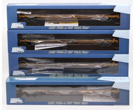 BLMA Models: A collection of four boxed BLMA Models, ACF F89-J 89' Flat Car, to comprise: three examples of TTX Yellow: #6010