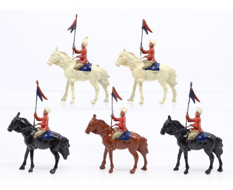 Crescent: A collection of five Crescent Indian Army Mounted figures, early-mid 20th century, general paint wear to all figure
