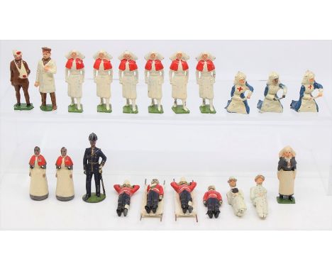 Britains: A collection of assorted loose Britains and J. Hill &amp; Co. medical service figures to include nurses, wounded so
