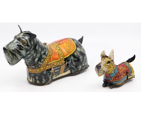 Marx: A Marx, tinplate, clockwork, Scottie dog, length approx. 17cm, untested for working order; together with a smaller Marx