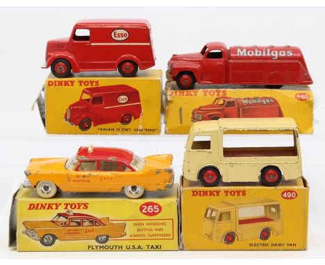 Dinky: A collection of four boxed Dinky Toys to comprise: Mobilgas Tanker, 440, red livery, general paint wear, box heavily w