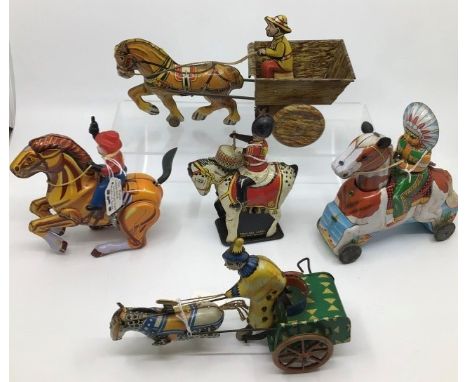 Tinplate: A collection of assorted tinplate clockwork, including:&nbsp;Russian Balky Mule , fixed key, working,&nbsp;Wells Dr