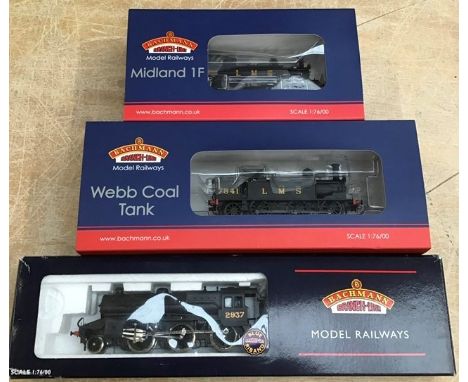 Railway: Bachmann 00 gauge locomotives to include 31-430 Midland class 1F LMS, 35-051 Webb Coal Tank LMS, 32-178 Crab 2715 LM