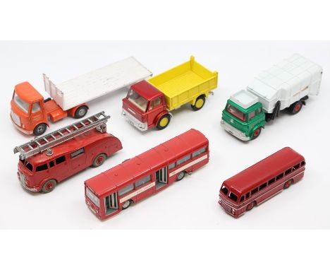 Dinky: A collection of six unboxed, playworn, Dinky Toys vehicles to comprise: AEC Articulated Lorry and Trailer; Fire Engine