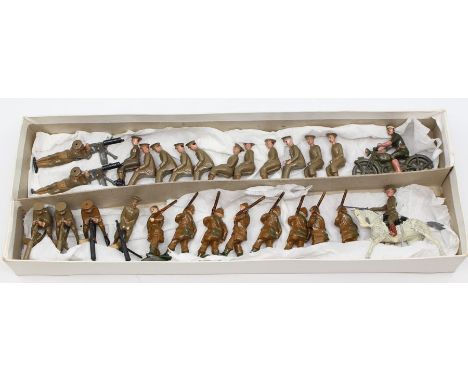 Britains: A collection of assorted Britains and Johillco military figures including Dispatch Rider and six Machine Gunners, t