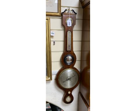 An early 19th century mahogany wheel barometer with bone insets, height 95cm