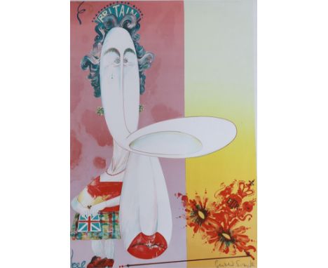 Gerald Scarfe (b.1936), limited edition print, Portrait of Queen Elizabeth II, 69/100, 78 x 57cm