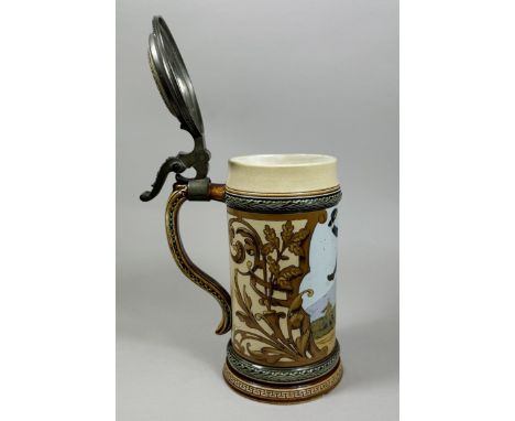 Bierkrug, Villeroy and Boch Mettlach, Serie 25, Nr. 1566, Mettlacher Steinzeug bemalt (1885 -1905), Porzellan, 0.5 L, H: 24,5