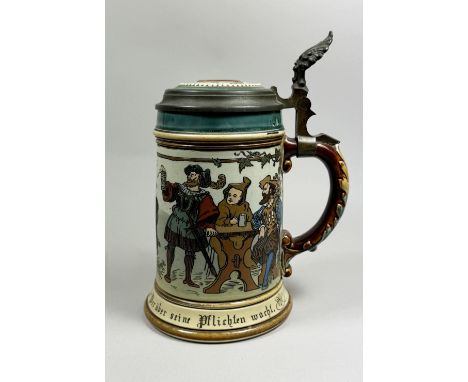 Bierkrug, Villeroy and Boch Mettlach, Serie GES.GESCH, Nr. 2028, Mettlacher Steinzeug bemalt (1885 -1905), Porzellan, 0.5 L, 