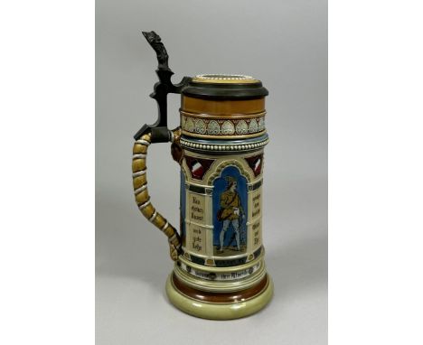 Bierkrug, Villeroy and Boch Mettlach,Serie 25, Nr. 1379, Mettlacher Steinzeug bemalt (1885 -1905), Porzellan, 0.5 L, H: 21 cm