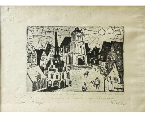 Lyonel Feininger (amerikanisch/deutsch, 1871 - 1956), Sonnenaufgang in der Kleinstadt, Radierung, 1920, im Stein signiert und