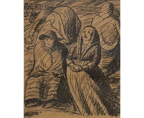 Ernst Barlach (deutsch, 1870 - 1938), an der Ostgrenze, 1914, Lithographie, l. u. im Stein signiert, Lichtmaß: 35 x 27 cm, Ra