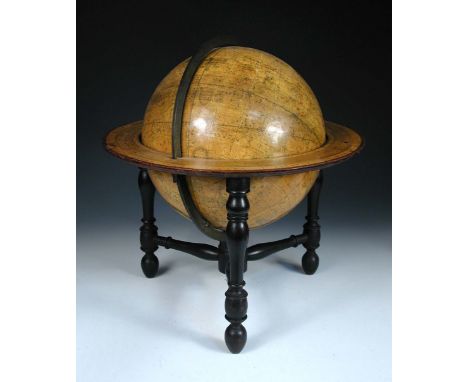 A Newton's 'New and Improved' Celestial 12 inch Globe, circa 1850, with engraved meridian ring, varnished gores and horizon o