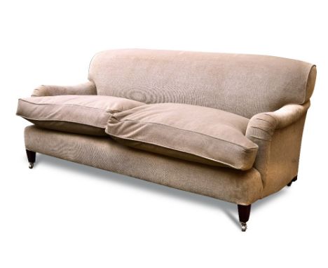 A modern square back sofa by George Smith, with loose seat cushions, on tapering square section feet 84 x 200 x 100cm (33 x 7