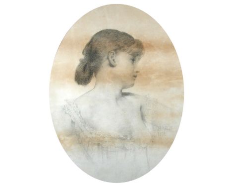 Edgar Hanley (British, 19th Century) Portrait of a young girl in a chemise signed lower right "Edgar Hanley 1878" charcoal, o