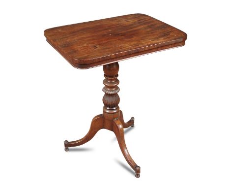 A Regency mahogany square top pedestal table, on a turned and gadroon moulded column and three splayed legs with turned feet 