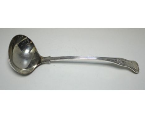 A large silver King's pattern soup ladle, by Roberts and Belk, Sheffield 1911, monogrammed, 33.5cm, 10.66oz 