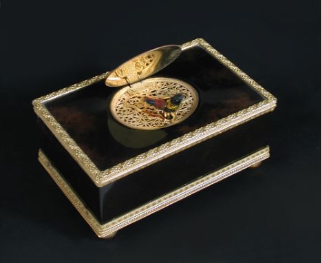 By Reuge Music, Sainte-Croix Switzerland - a singing bird automaton, late 20th century, the gilt and faux tortoiseshell ename