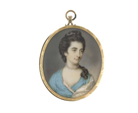 John Smart (British, 1741-1811) Portrait miniature of a Lady, traditionally believed to be Lady Dorchester, wearing a blue dr