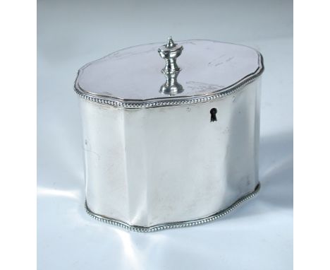 A George III silver tea caddy, by Charles Aldridge & Henry Green, London 1780, the plain serpentine body with beaded edges be