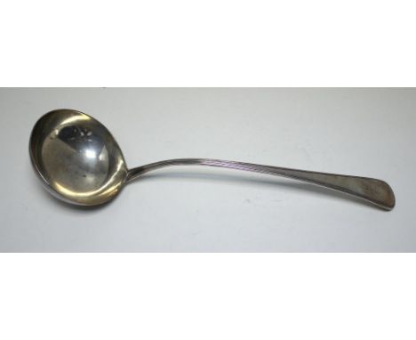 A George III silver Old English thread pattern soup ladle, by Richard Crossley, London 1786, crested and initialled, 32.5cm, 