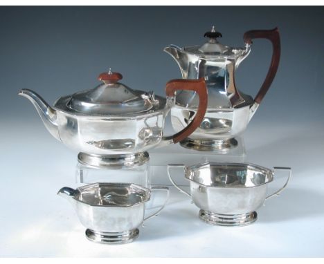 A four piece silver teaset, by The Adie Brothers, Birmingham 1946/47, the octagonal gadroon edged teapot 13.5cm high, togethe