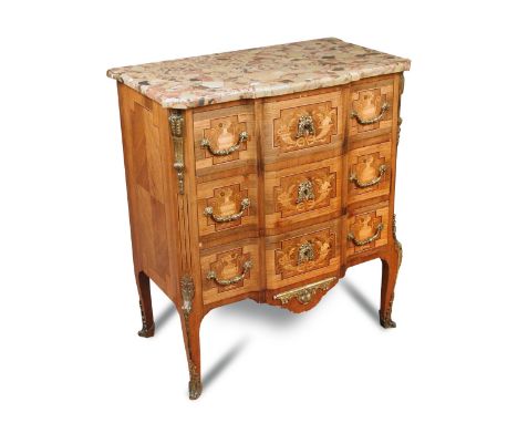 A late 19th century Transitional style breche d'alep and satinwood commode, stamped Edwards & Roberts of serpentine outline, 