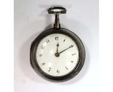 By William Johnston - a George III silver pair cased pocket watch, the white enamel dial (38mm) printed in black with Arabic 