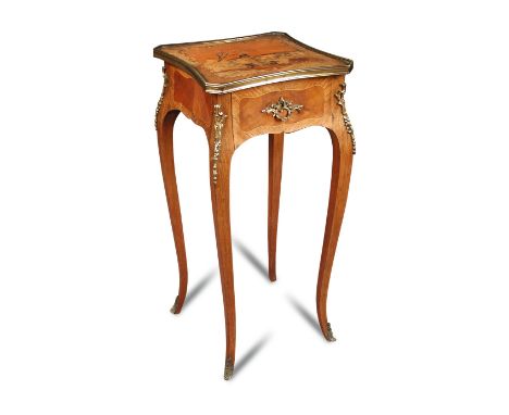 A French transitional style rosewood gueridon, bearing Edwards & Roberts label, inlaid with pipe playing subject, fitted a si