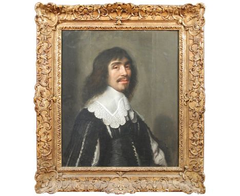 Michiel Janszoon van Mierevelt (Dutch, 1567-1641) Portrait of a gentleman in black with a lawn and lace collar signed lower l